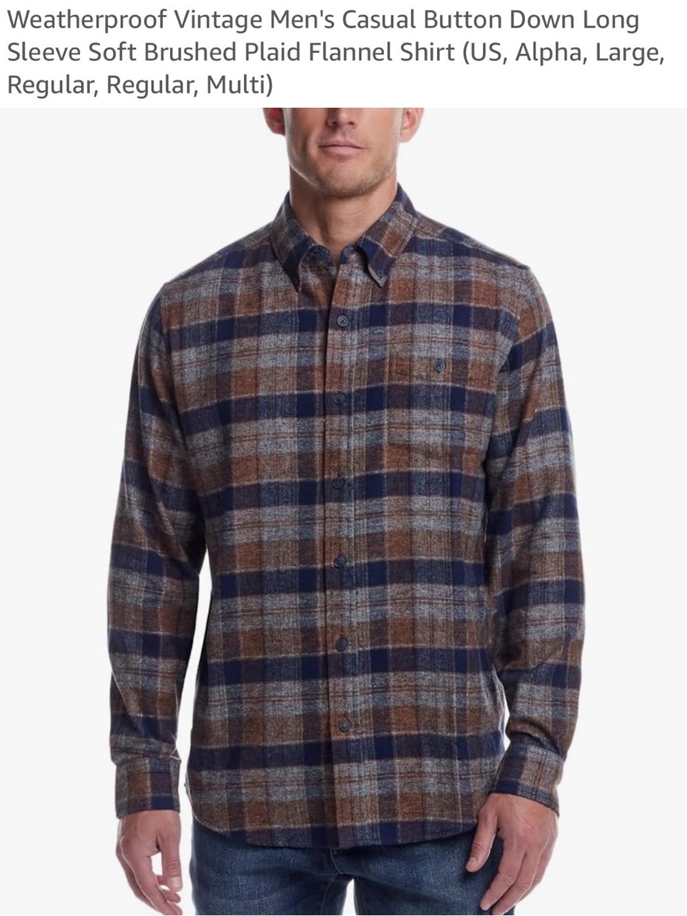 Weatherproof Men's Plaid Button-Down Shirt - Navy, Brown & Gray